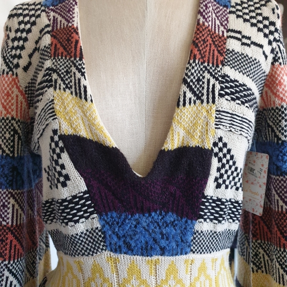 Free People Patchwork Sweater Dress in Cream Multi Combo Sz XS - Picture 5 of 14